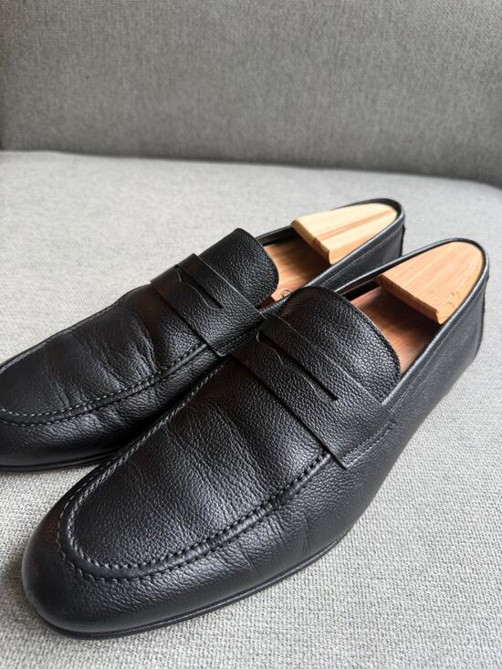 TO BOOT NEW YORK  Deville Black Pebbled Penny Loafers Leather Men\'s 10 Preppy